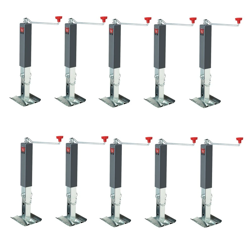 Bundle of ten Bulldog 10,000 lb square trailer jacks with 15-inch topwind footplate