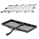CURT 48x20 hitch tray cargo carrier bundle with elastic cargo net on vehicle