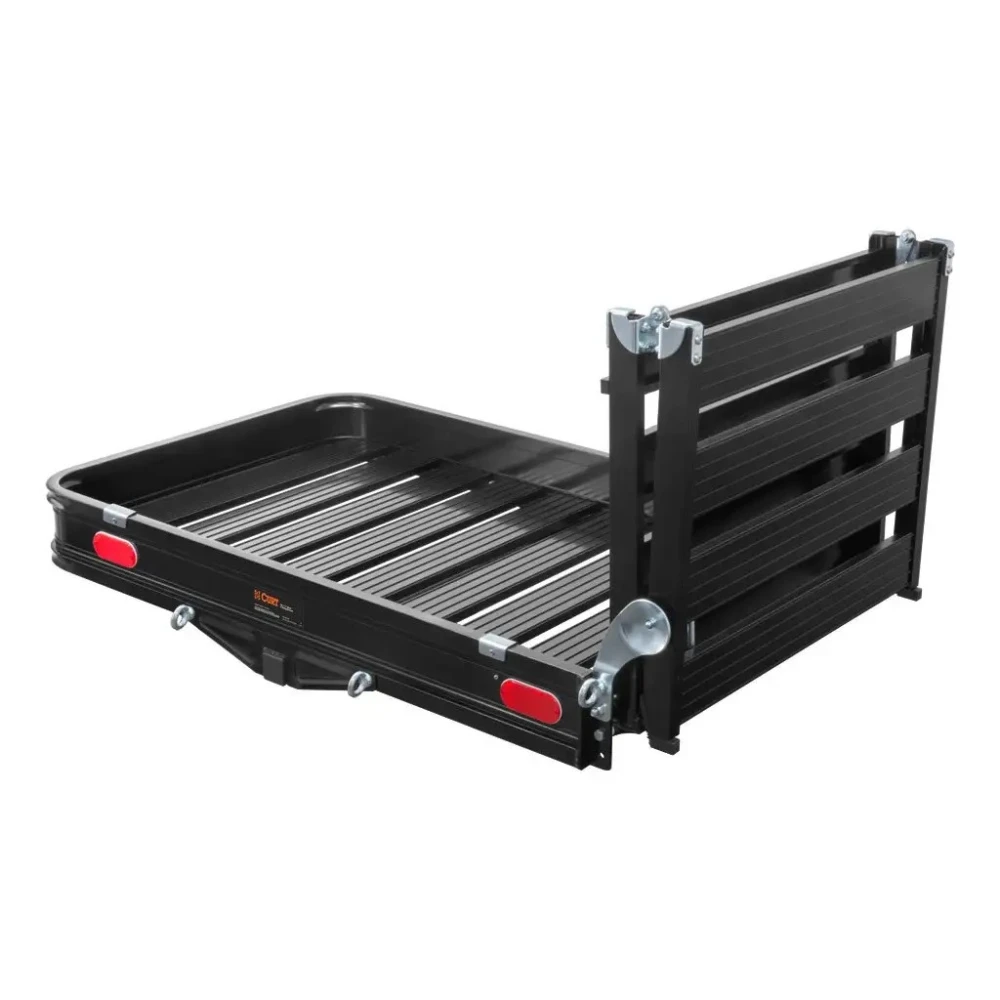 CURT 50x30.5 Folding Aluminum Hitch Cargo Carrier with Ramp, Straps & Anti-Rattle Pin