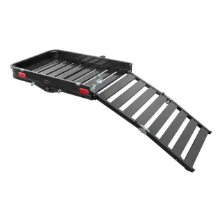 CURT 50x30.5 Aluminum Hitch Cargo Carrier with Folding Ramp, Cargo Net & Hitch Lock