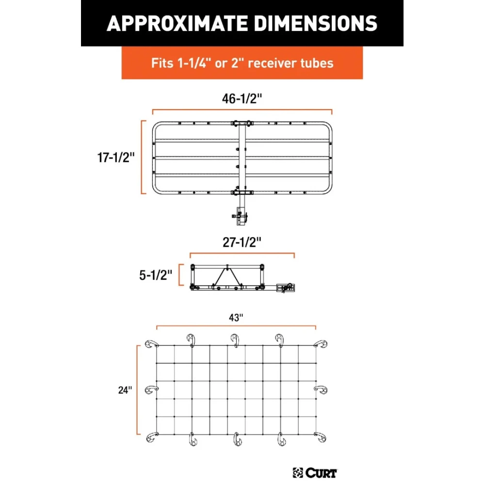 CURT 48x20 Basket Hitch Cargo Carrier Bundle with Net and Lock