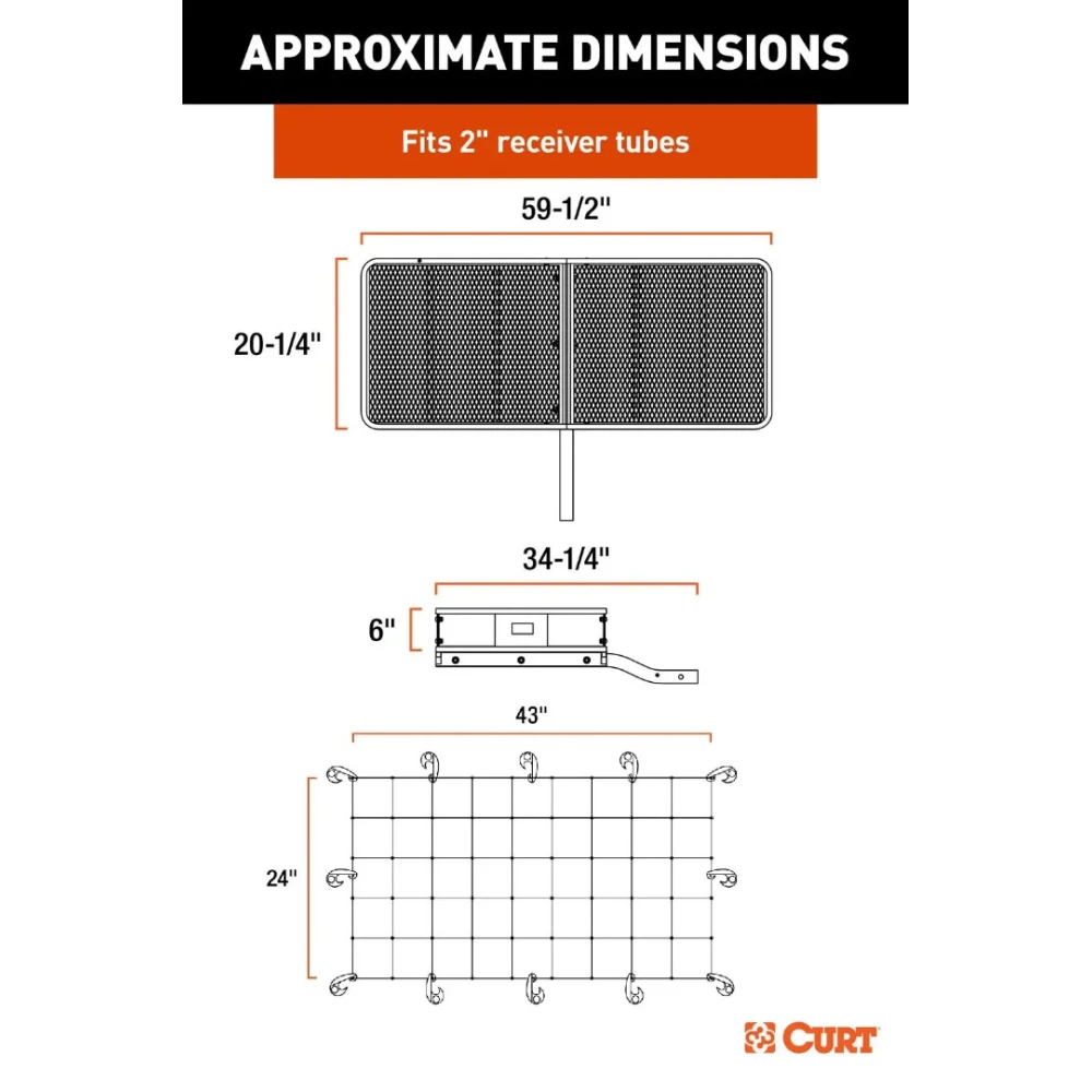  CURT 60x20 Angled Hitch Basket Cargo Carrier with Net and Hitch Lock for 2" Receiver