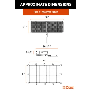 CURT 60x20 folding basket hitch cargo carrier with elastic net – 500 lb capacity