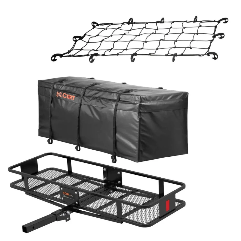 CURT 60x20 Folding Hitch Cargo Carrier Kit with Bag and Net for 2" Receiver