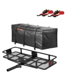 CURT Folding Basket Hitch Cargo Carrier 60x20 + Cargo Net, 500 lb CURT 60x20 folding basket hitch cargo carrier with elastic net – 500 lb capacity