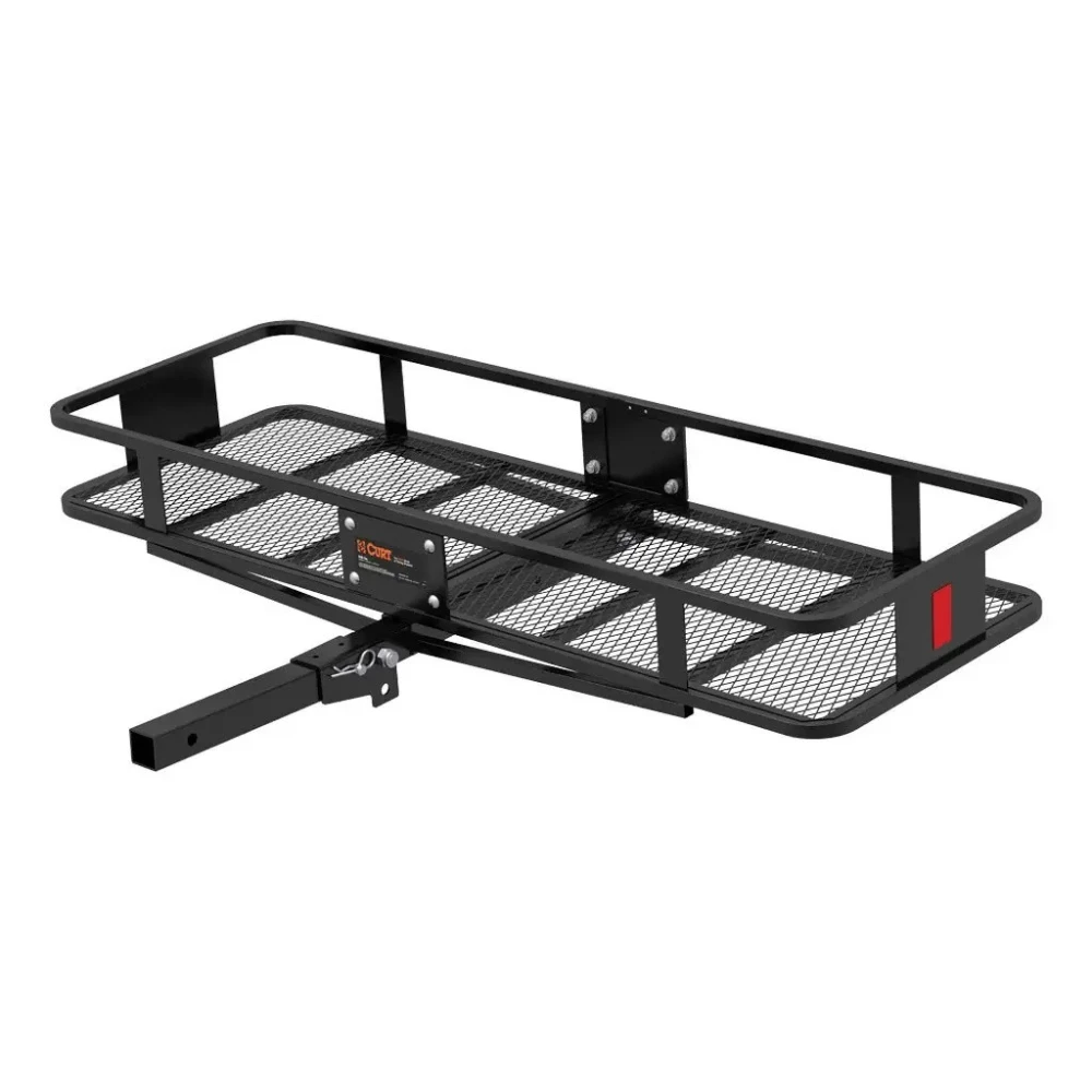 CURT Folding Basket Hitch Cargo Carrier 60x20 + Cargo Net, 500 lb CURT 60x20 folding basket hitch cargo carrier with elastic net – 500 lb capacity