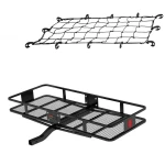 curt 60 x 24 inch steel basket hitch cargo carrier with elastic net bundle