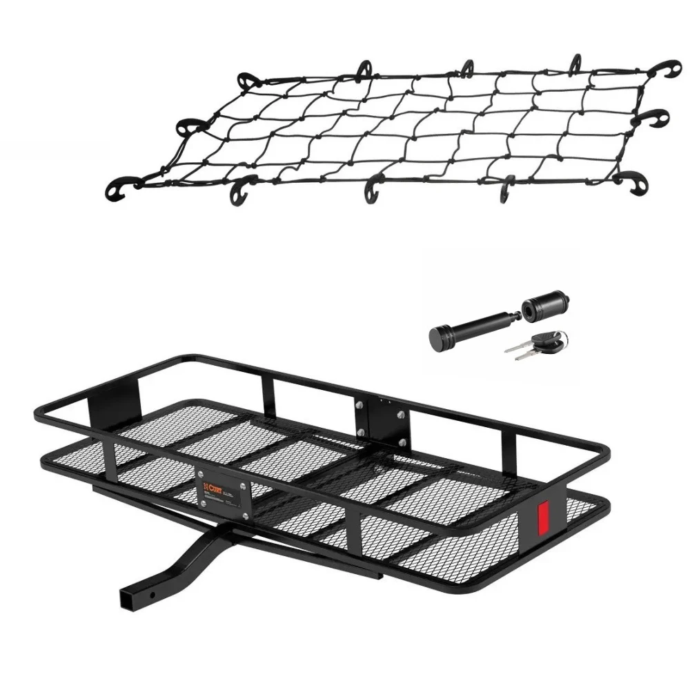  CURT 60x24 Fixed Shank Basket Hitch Cargo Carrier with Net and Hitch Lock for 2" Receiver
