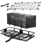  CURT 60x24 Fixed Shank Basket Hitch Cargo Carrier with Weatherproof Bag, Net, and Hitch Lock