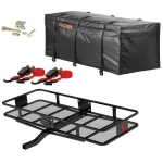CURT 60x24 hitch basket cargo carrier with bag, straps, anti-rattle kit – complete bundle