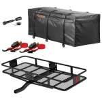 CURT 60x24 steel hitch cargo carrier kit with 15 cu ft weather‑resistant bag, straps & lock for 2 inch receiver