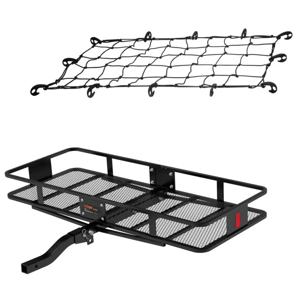 CURT 60x24 folding hitch cargo basket with elastic net for 2-inch receiver