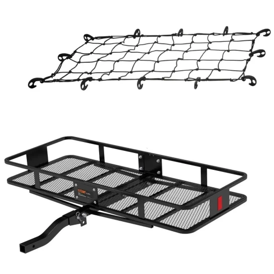 CURT 60x24 folding hitch cargo basket with elastic net for 2-inch receiver
