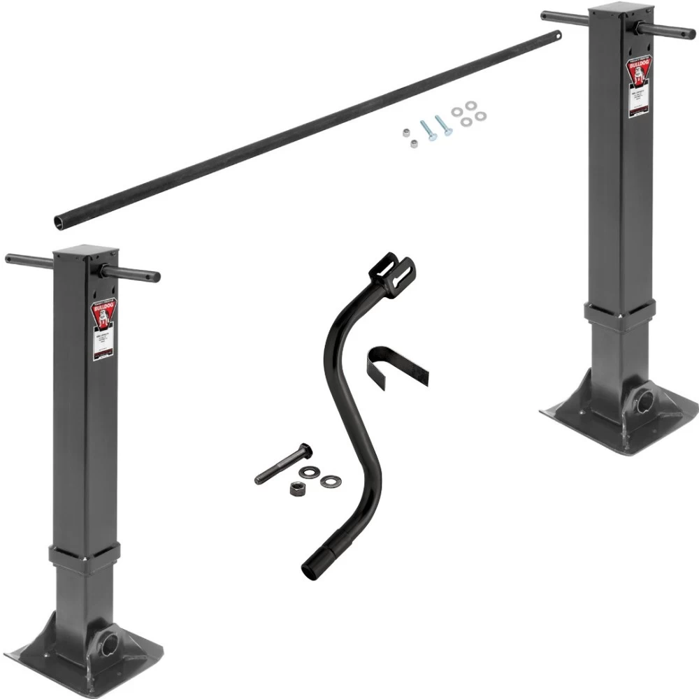 Bulldog 90,000 lbs. Tandem Landing Gear Trailer Jacks 17" Lift Fixed Leg AAR & TTMA rated w/ 73" Cross Shaft Tube + Crank - Weld On