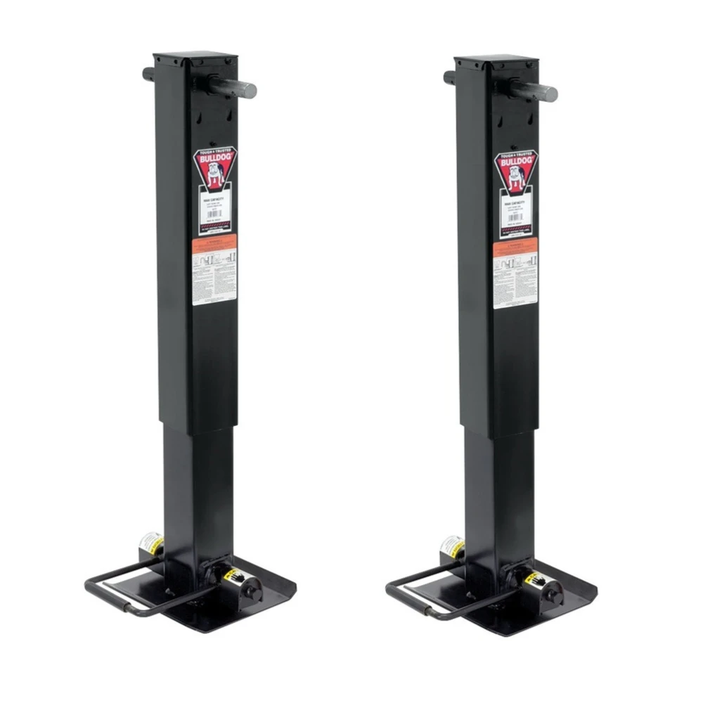 Bulldog Twin Cam 25K Square Trailer Jack Bundle, 2-pack, Sidewind, Spring Return Drop Leg, 26 Inch Lift