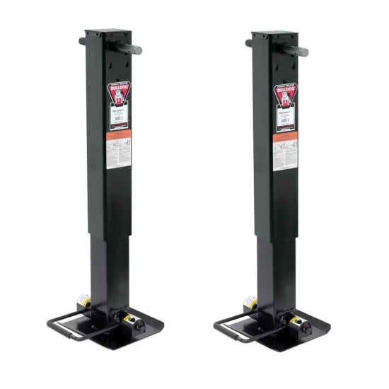 Bulldog Twin Cam 25K Square Trailer Jack Bundle, 2-pack, Sidewind, Spring Return Drop Leg, 26 Inch Lift
