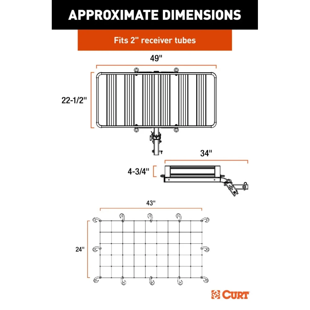 curt activelink aluminum hitch cargo carrier bundle with 43x24 cargo net