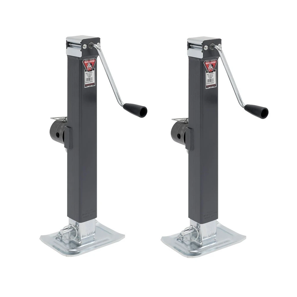 Bulldog 8K square trailer jack 2-pack with swivel mount and 15-inch sidewind lift