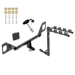 Trailer Tow Hitch w/ 4 Bike Rack For 16-26 Honda Civic Except Center Exhaust tilt away adult or child arms fold down carrier w/ Lock and Cover