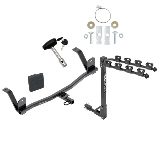 Trailer Tow Hitch w/ 4 Bike Rack For 17-21 Chevy Bolt EV tilt away adult or child arms fold down carrier w/ Lock and Cover