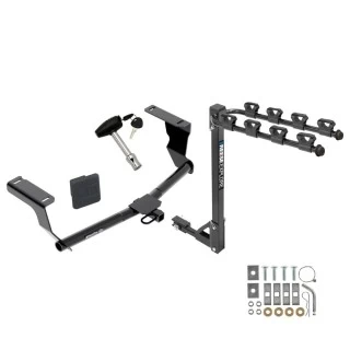Trailer Tow Hitch w/ 4 Bike Rack For 08-23 Subaru Impreza Wagon 13-15 XV Crosstrek tilt away adult or child arms fold down carrier w/ Lock and Cover