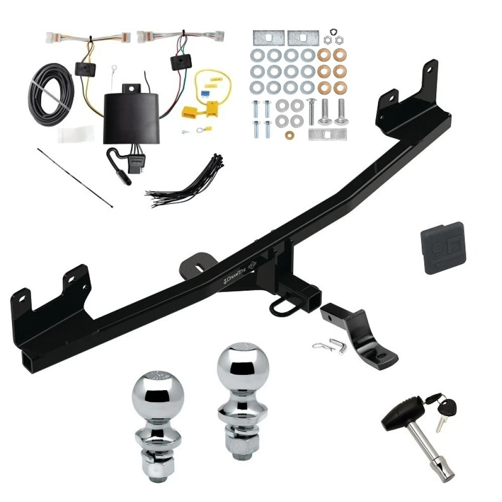 Trailer Tow Hitch For 21-23 KIA Rio Hatchback Deluxe Package Wiring 2" and 1-7/8" Ball and Lock