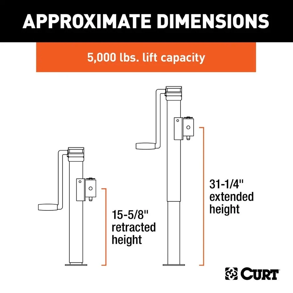CURT 5K Pipe-Mount Swivel Trailer Jack with Sidewind Handle, 15 Inch Lift