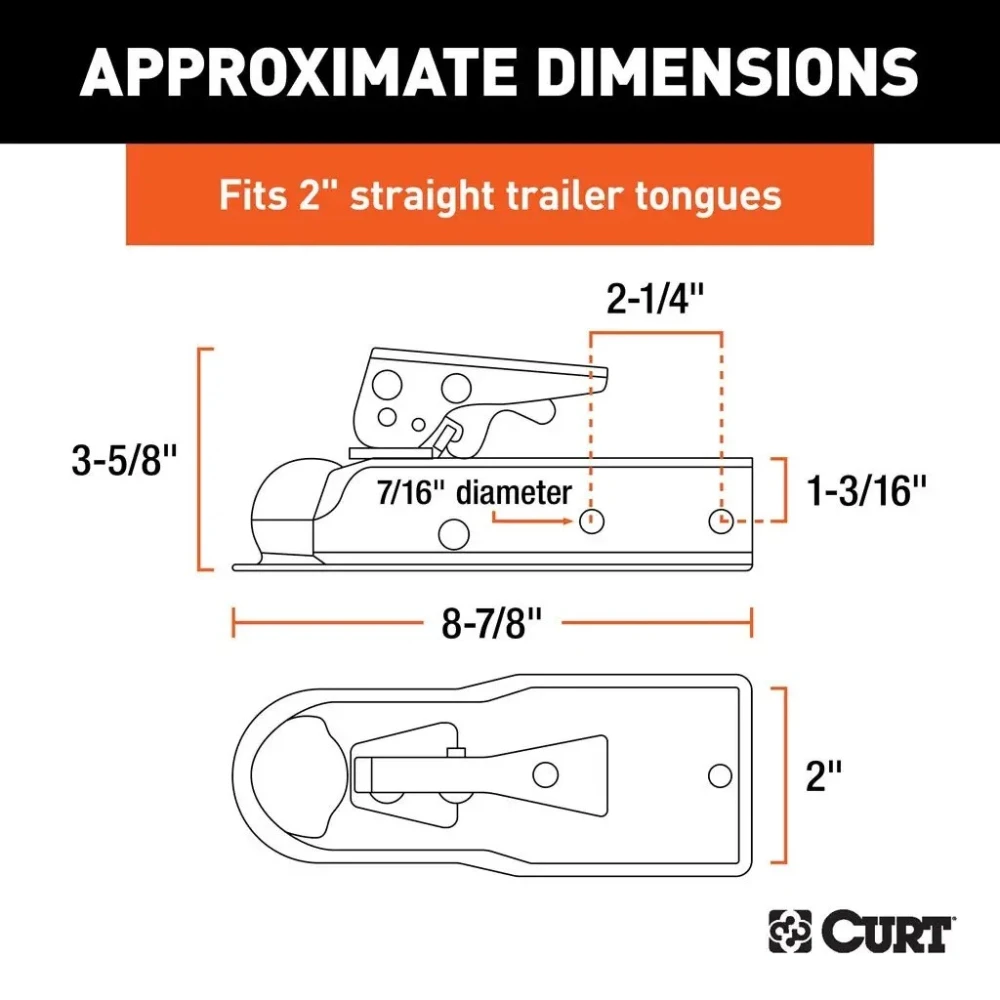 2-pack CURT 2K straight tongue trailer couplers for 2 inch channel and 1-7/8 ball