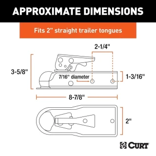 2-pack CURT 2K straight tongue trailer couplers for 2 inch channel and 1-7/8 ball