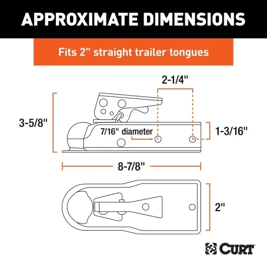 CURT 1-7/8" Straight-Tongue Trailer Coupler for 2" Channel, Zinc, 2K GTW – 8 Pack