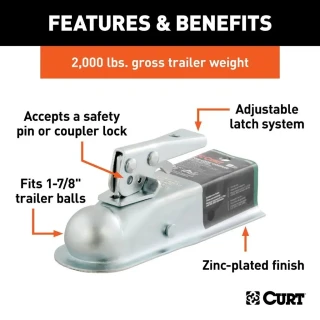 2-pack CURT 2K straight tongue trailer couplers for 2 inch channel and 1-7/8 ball
