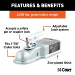 CURT 2K Straight Tongue Coupler for 3 Inch Channel, Zinc-Plated, 1-7/8 Inch Ball