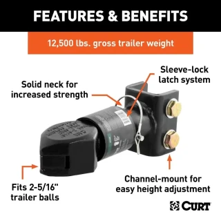 2x CURT 12,500 lbs Adjustable Channel-Mount Trailer Couplers for 2-5/16" Ball