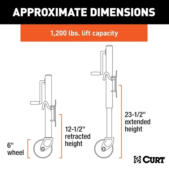 CURT 1,200 lb Marine Trailer Jack with 6" Wheel and Sidewind Handle – 4 Pack