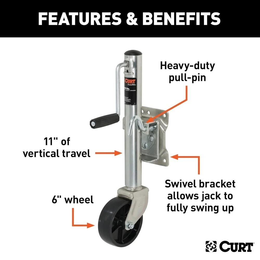 CURT 1,200 lb Marine Trailer Jack with 6" Wheel and Sidewind Handle – 4 Pack