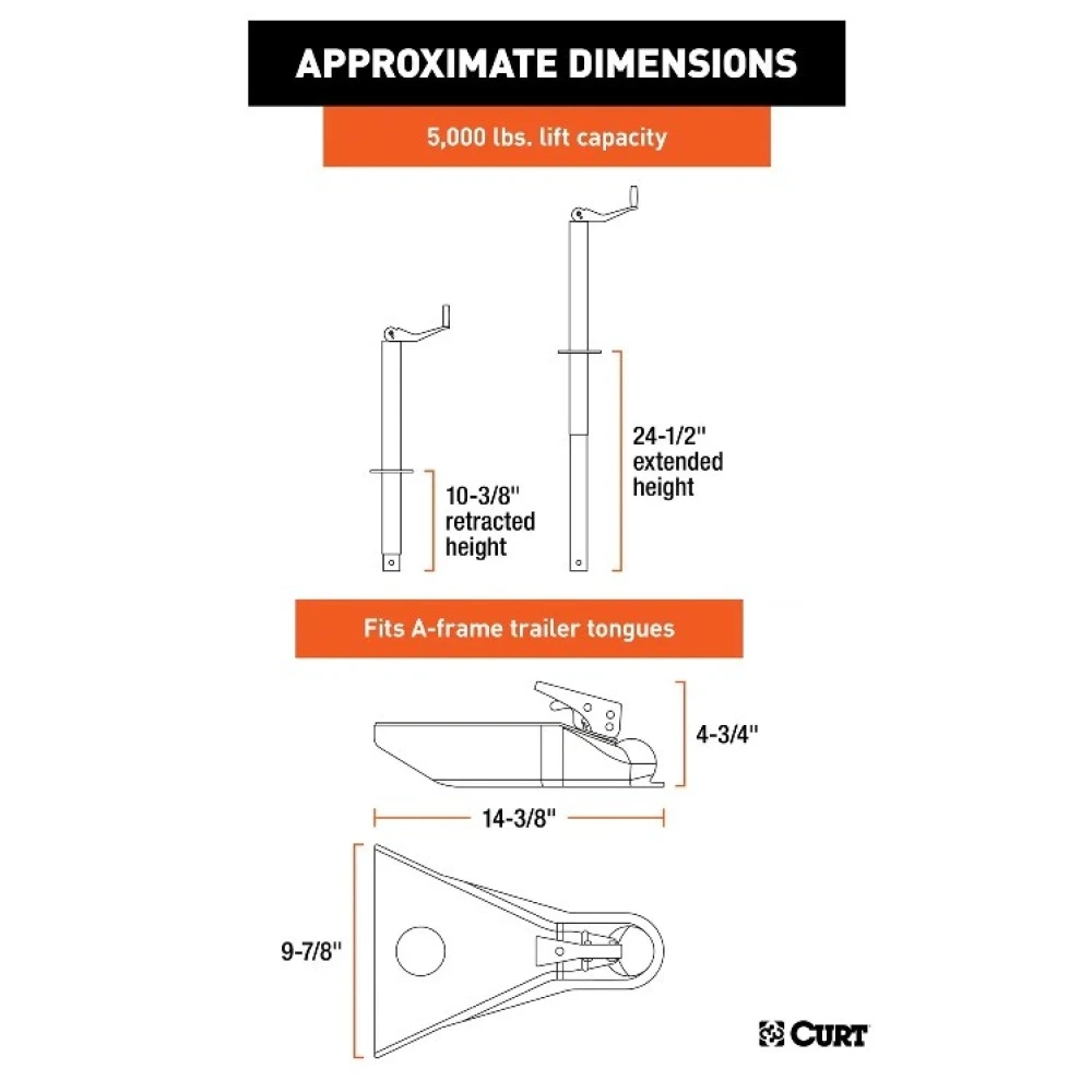CURT A-Frame Trailer Jack and 2" Coupler Bundle for Towing