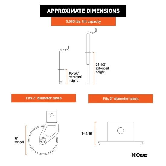 CURT 5000 lb A-Frame Trailer Jack Bundle with Top Handle, Caster, and Foot – Quality towing equipment
