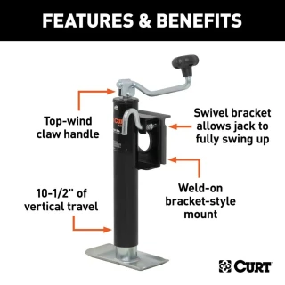 CURT 2K Bracket-Mount Swivel Trailer Jack with Top Handle and 10" Travel