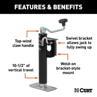 CURT 2K Bracket-Mount Swivel Trailer Jack with Topwind Handle and Footplate