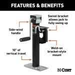 CURT 2K Bracket-Mount Swivel Trailer Jack with Side Handle and 10-Inch Travel