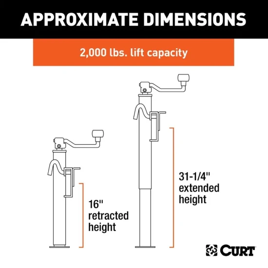 CURT 2K bracket-mount swivel trailer jack with top handle and 15 inch travel