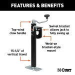 CURT 2K bracket-mount swivel trailer jack with top handle and 15 inch travel