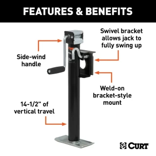 CURT 2K Bracket-Mount Swivel Jack with Side Handle and 15 Inch Travel – 2 Pack