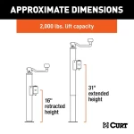 CURT 2K Pipe-Mount Swivel Trailer Jack with Topwind Handle – 15" Lift (8-Pack)