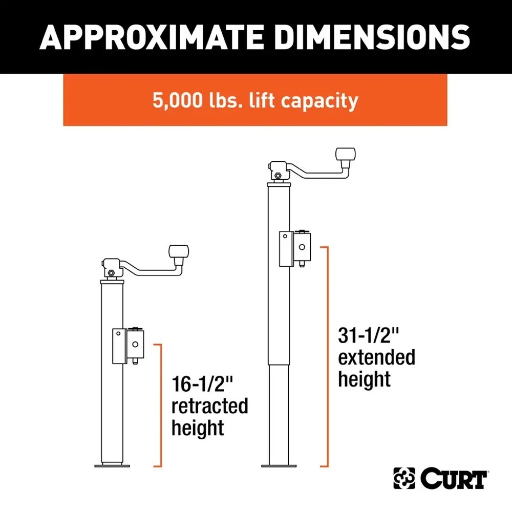 CURT 5K Pipe-Mount Swivel Trailer Jack Topwind Handle with 15 Inch Travel