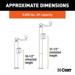 CURT 5K Pipe-Mount Swivel Trailer Jack Topwind Handle with 15 Inch Travel