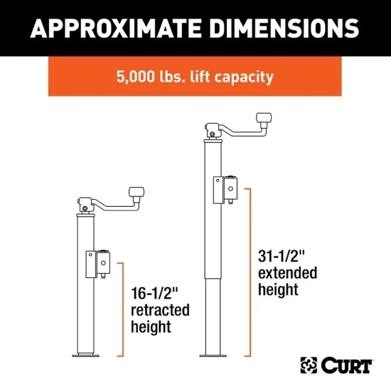 CURT 5K Pipe-Mount Swivel Trailer Jack Topwind Handle with 15 Inch Travel