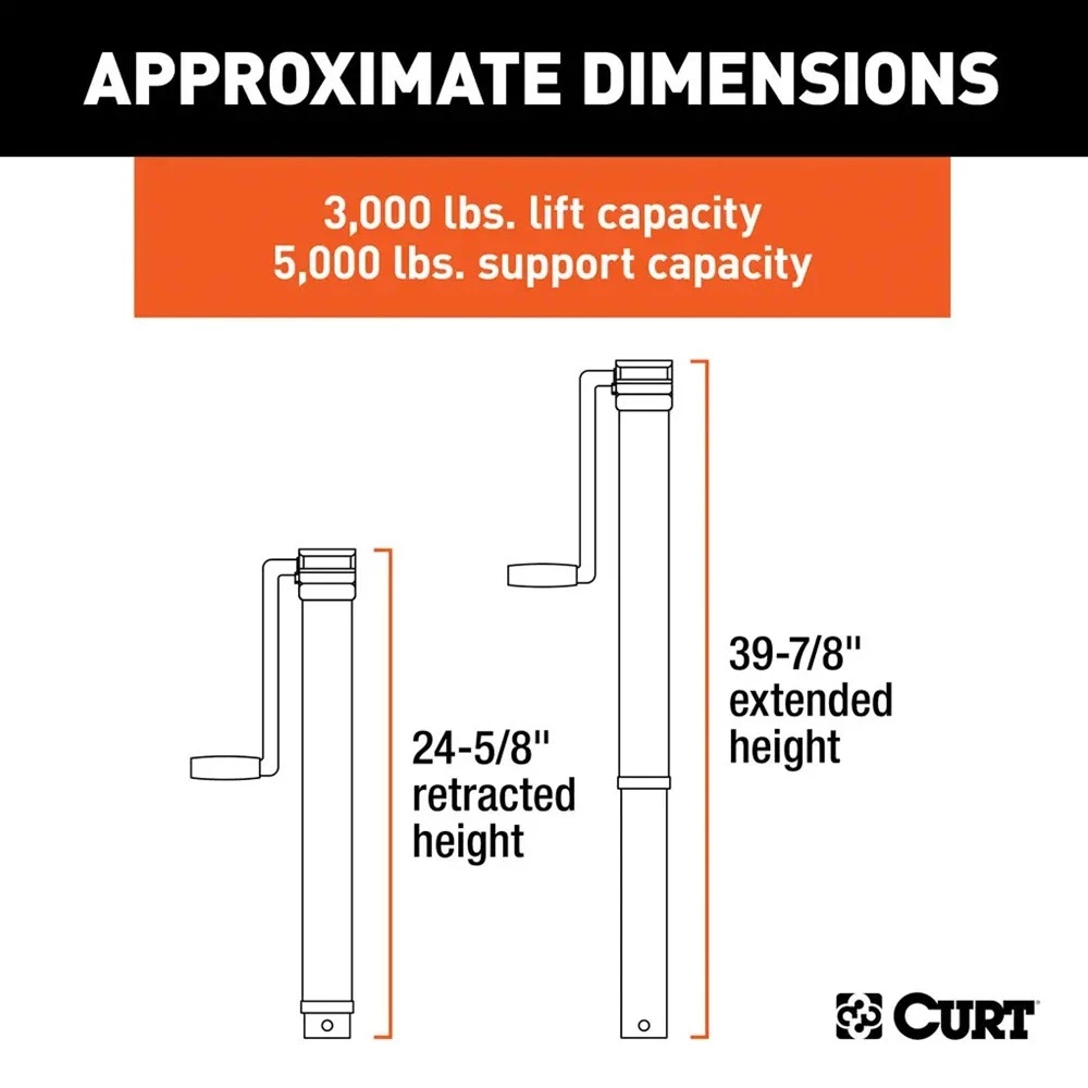 CURT 5K Direct-Weld Square Trailer Jack Bundle with Sidewind Handle – 15" Travel