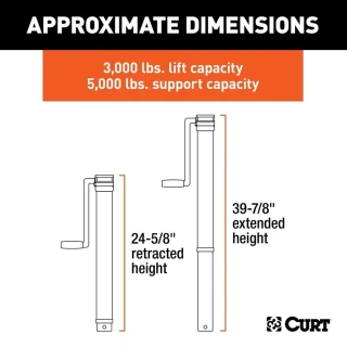 CURT 5K Direct-Weld Square Trailer Jack with Sidewind Handle and 15 Inch Travel