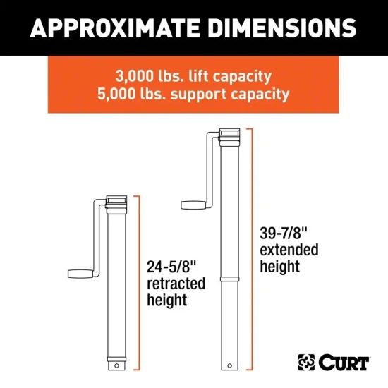 CURT 5K Direct-Weld Square Trailer Jack Bundle with Sidewind Handle – 15" Travel